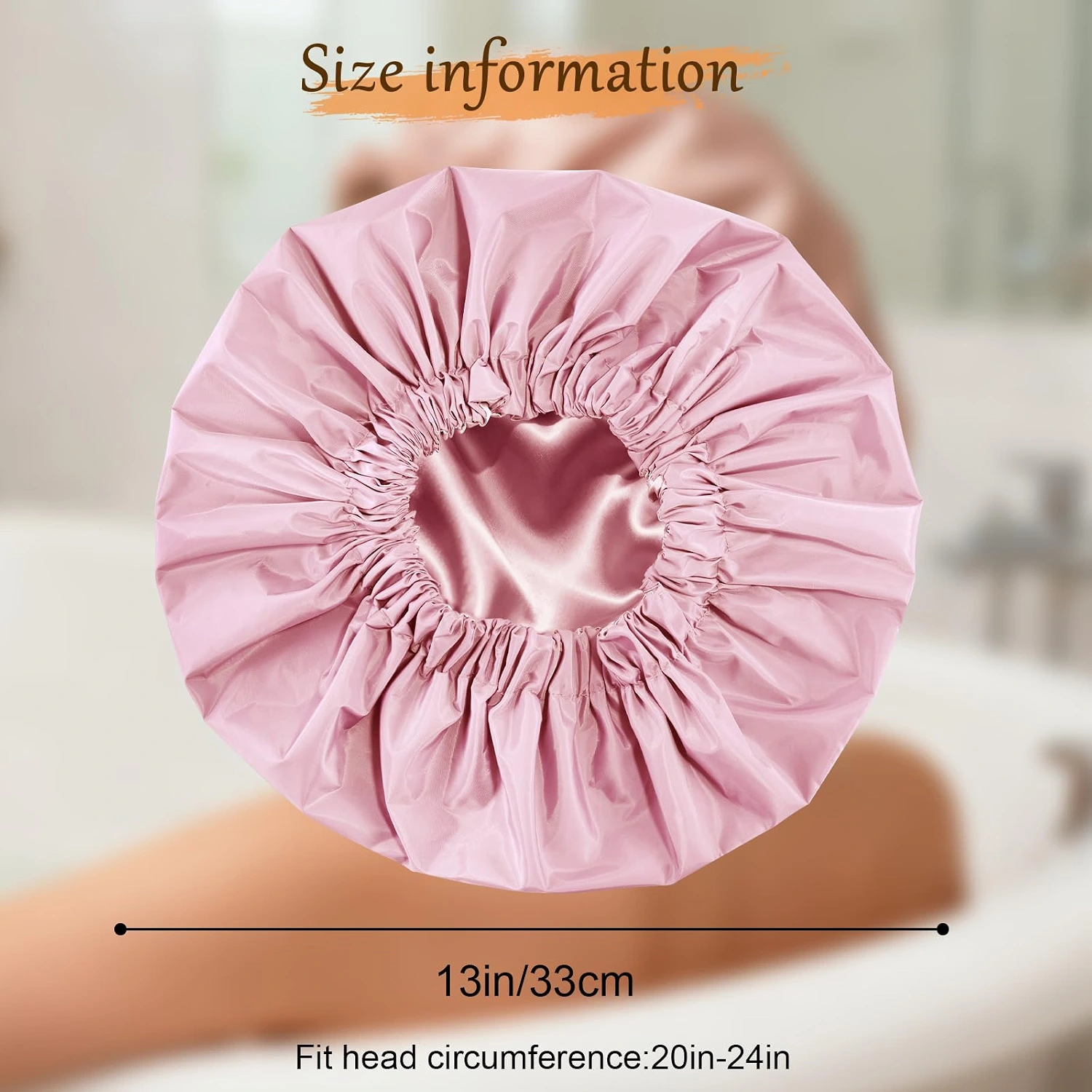Pink Double-Layer Satin-Lined Shower Cap view 4