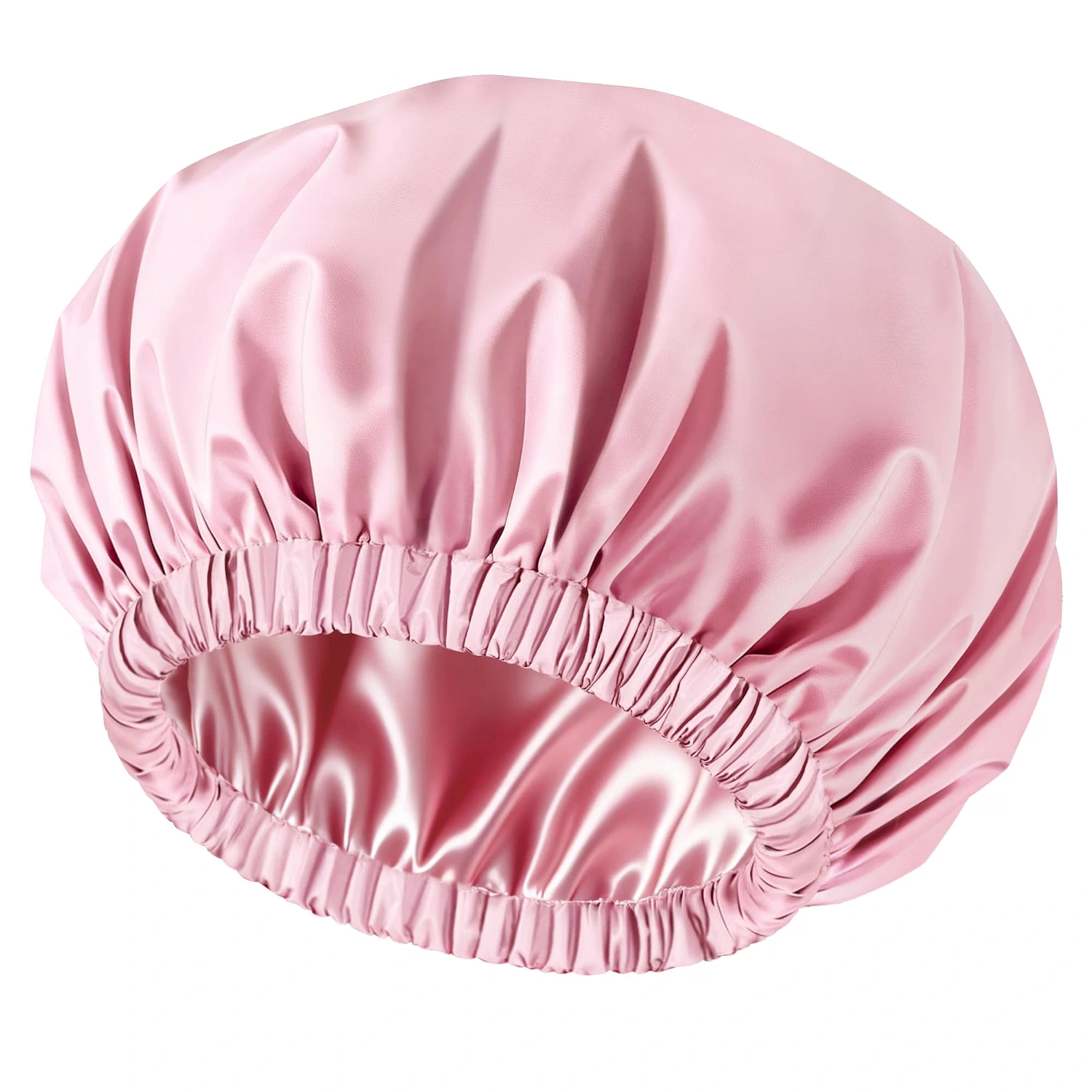 Pink Double-Layer Satin-Lined Shower Cap