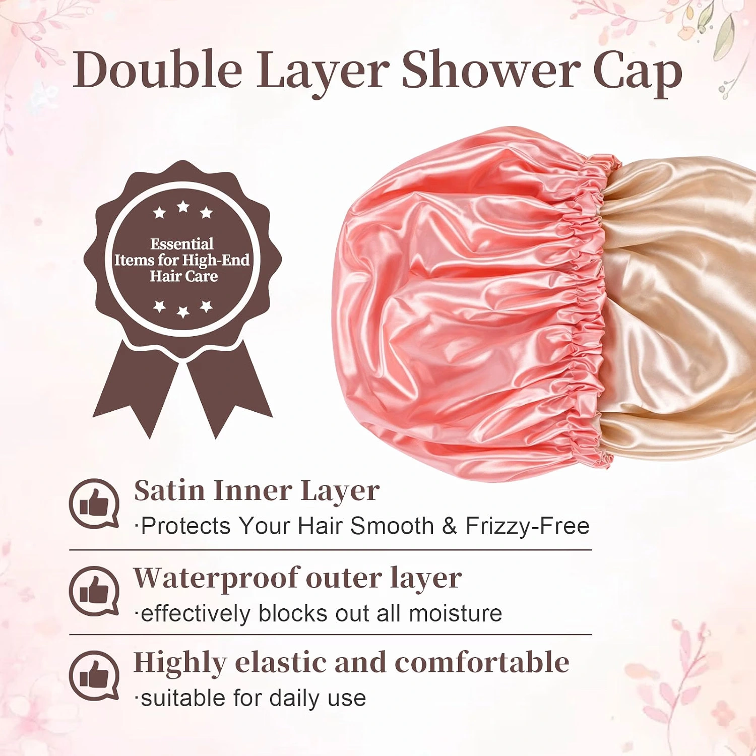 Rose Pink Satin-Lined Shower Cap view 3