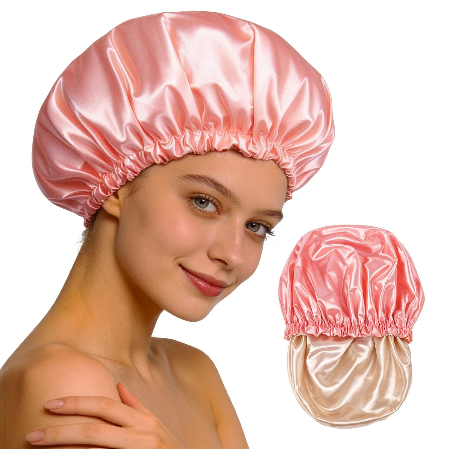 Rose Pink Satin-Lined Shower Cap