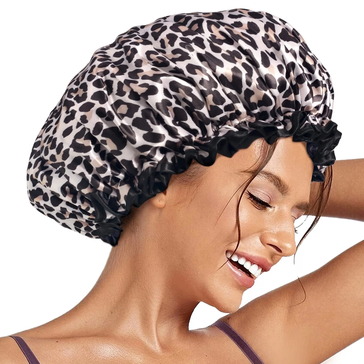 Leopard Print Satin Shower Cap