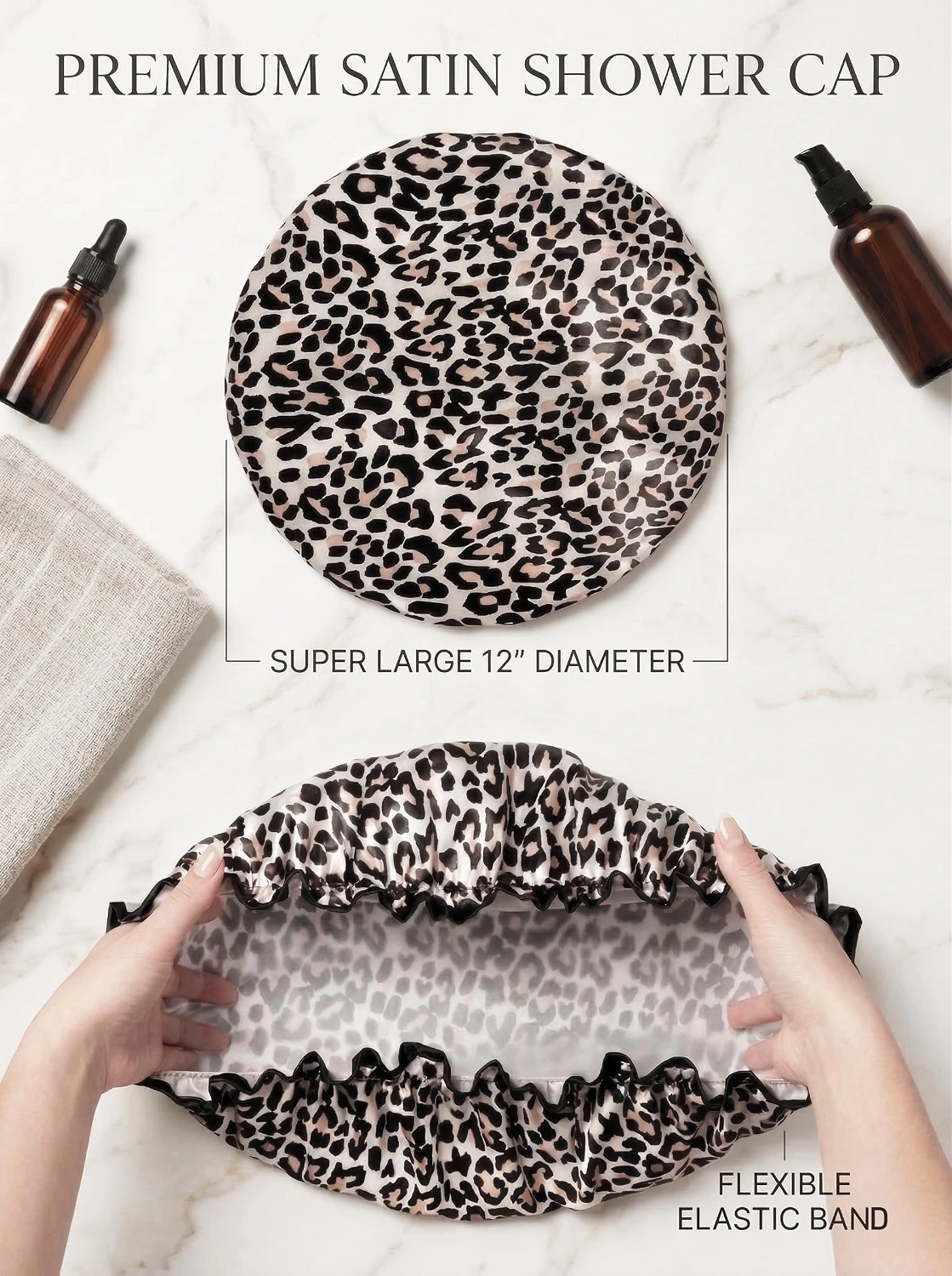 Leopard Print Satin Shower Cap view 2
