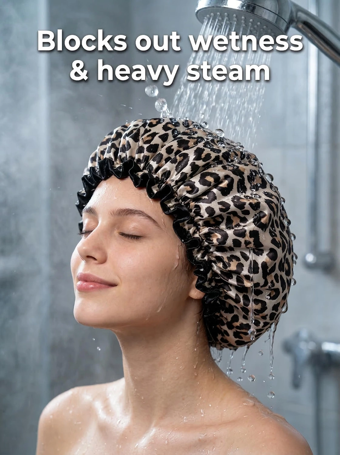 Leopard Print Satin Shower Cap view 3