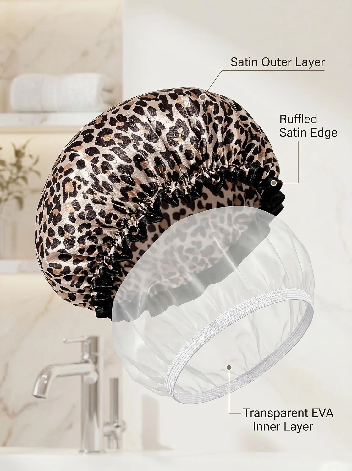 Leopard Print Satin Shower Cap view 4