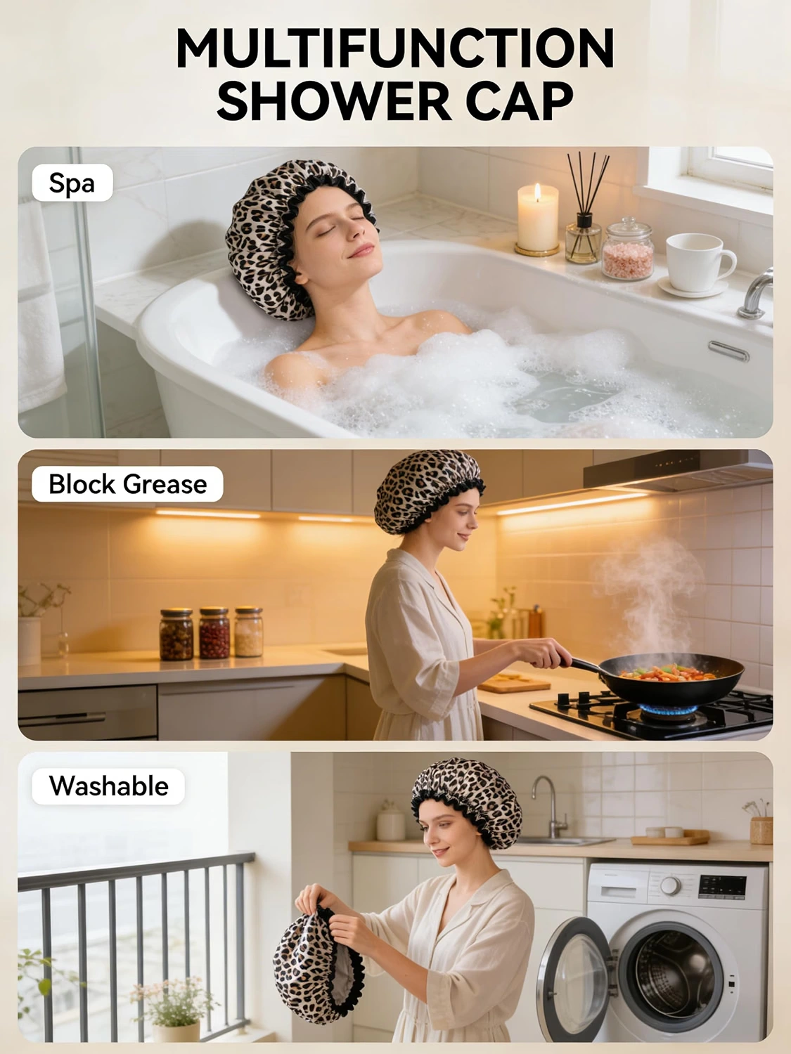 Leopard Print Satin Shower Cap view 5