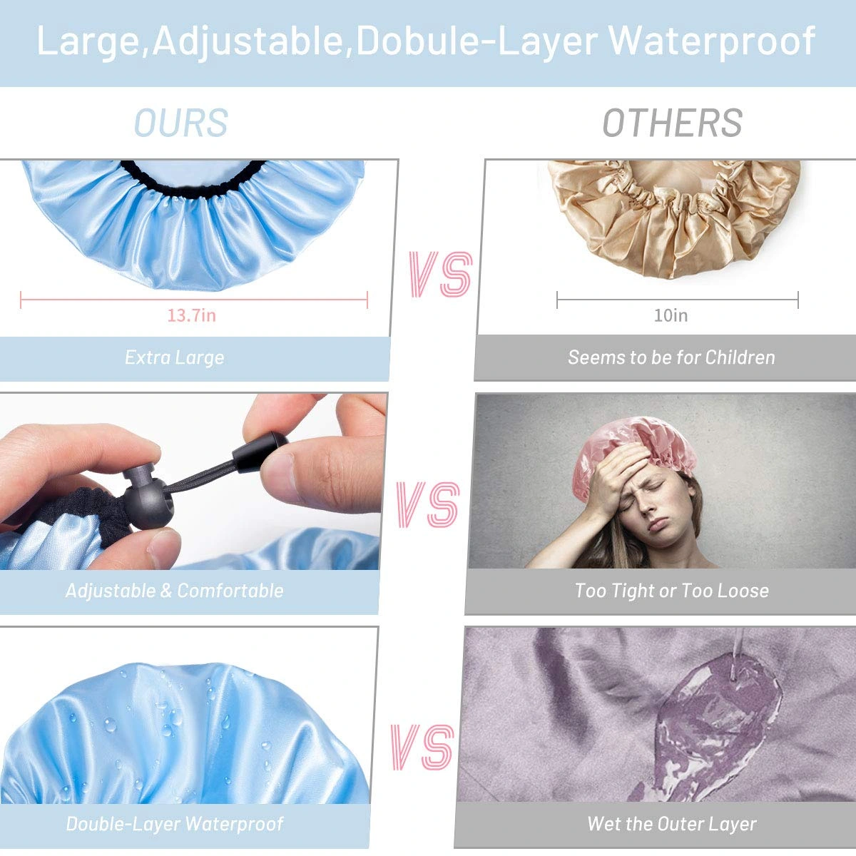 Adjustable Double-Layer Shower Cap Set view 5